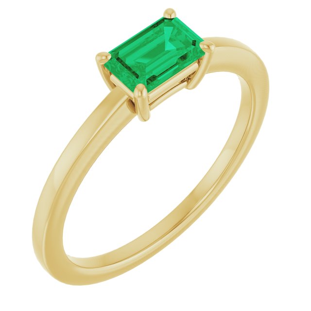 Emerald Lab-Grown Emerald Solitaire Ring in Gold and Platinum