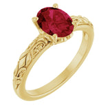 Oval Lab-Grown Ruby Solitaire Ring in Yellow Gold