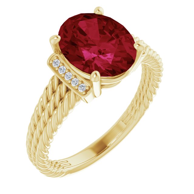 Oval Lab-Grown Ruby & Diamond Accented Ring in Gold and Platinum