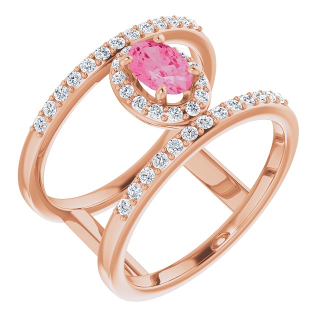 Oval Pink Spinel Halo Ring with Diamond Accents in Rose Gold