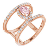 Oval Pink Mandganite Halo Ring with Diamond Accents in Rose Gold
