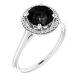 Round Black Onyx Halo Ring with Diamond Accents in Gold