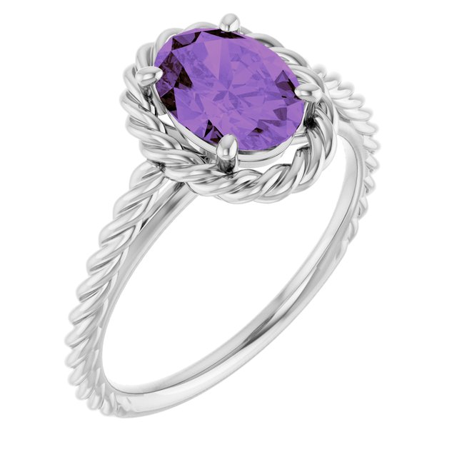 Oval Amethyst Solitaire Ring in Gold and Platinum