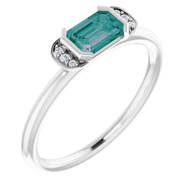 Emerald Lab-Grown Alexandrite & Diamond Ring in Gold and Platinum