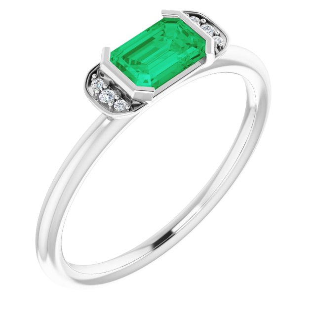 Emerald Emerald & Diamond Stackable Ring in Gold and Platinum