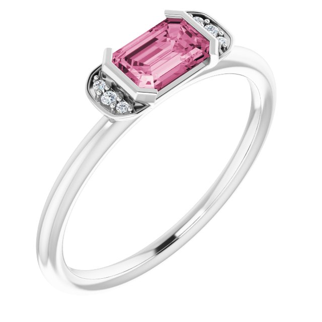 Emerald Pink Tourmaline & Diamond Ring in Gold and Platinum