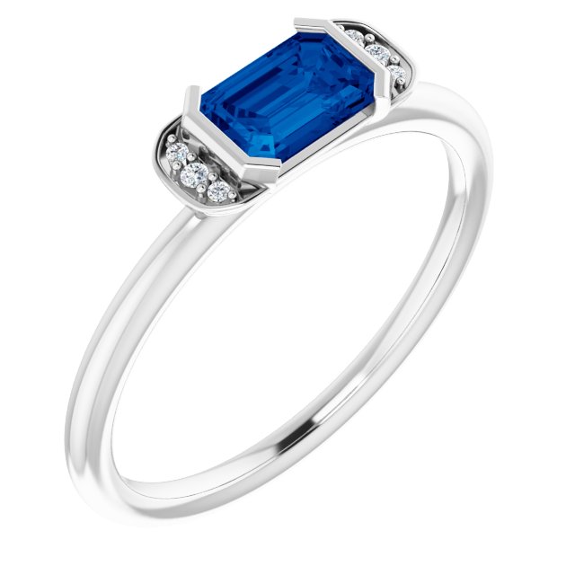 Emerald Blue Sapphire & Diamond Stackable Ring in Gold and Platinum