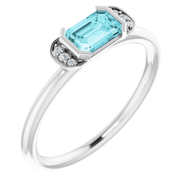 Emerald Blue Zircon & Diamond Stackable Ring in Gold and Platinum