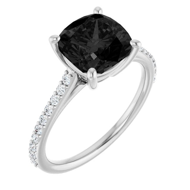 Cushion Black Onyx Accented Ring with Diamond Accents in Gold