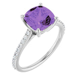 Cushion Amethyst Accented Ring with Diamond Accents in Gold