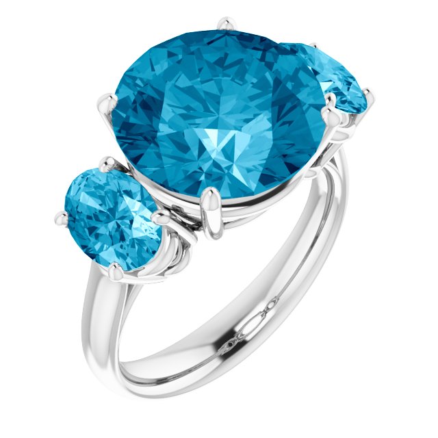Round Imitation Aquamarine Three Stone Ring in White Gold