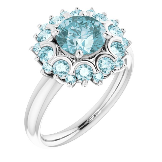 Round Sky Blue Topaz & Diamond Cluster Ring in White Gold