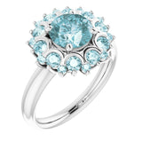 Round Sky Blue Topaz & Diamond Cluster Ring in White Gold