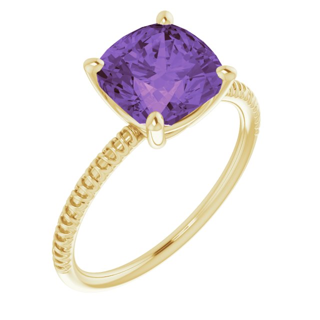 Cushion Amethyst Accented Ring in Gold