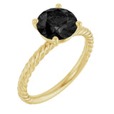 Round Black Onyx Solitaire Ring in Gold