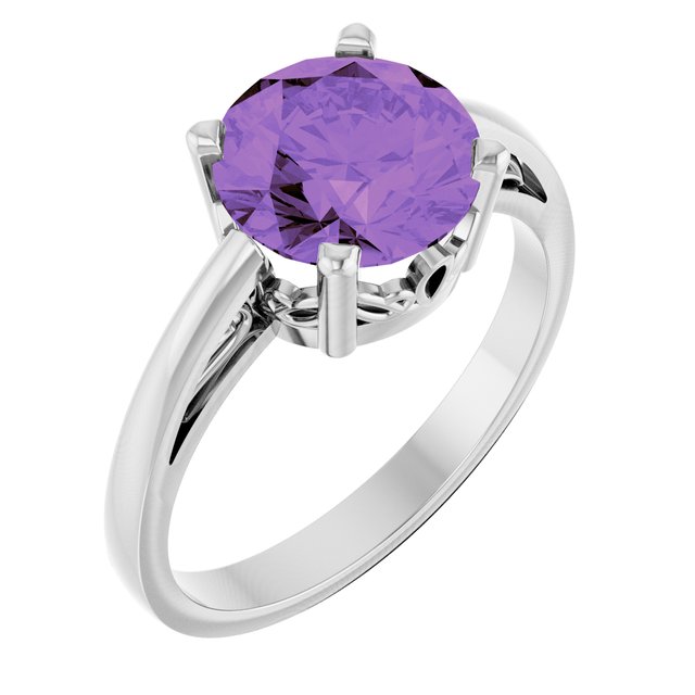 Round Amethyst Solitaire Ring in Gold