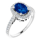Oval Lab-Grown Blue Sapphire & Diamond Halo Ring in Gold