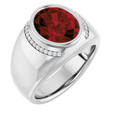 Oval Mozambique Garnet Mens Ring with Diamond Accents in Gold