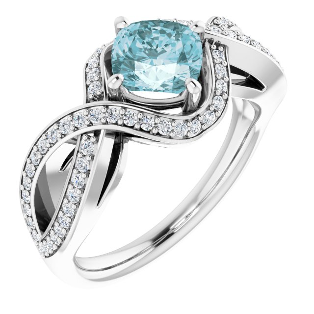 Cushion Blue Topaz & Diamond Accented Ring in Gold and Platinum