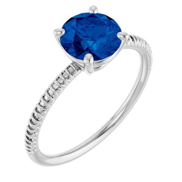 Round Lab-Grown Blue Sapphire Accented Ring in Gold