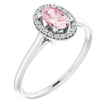 Oval Pink Mandganite Halo Ring with Diamond Accents in Gold