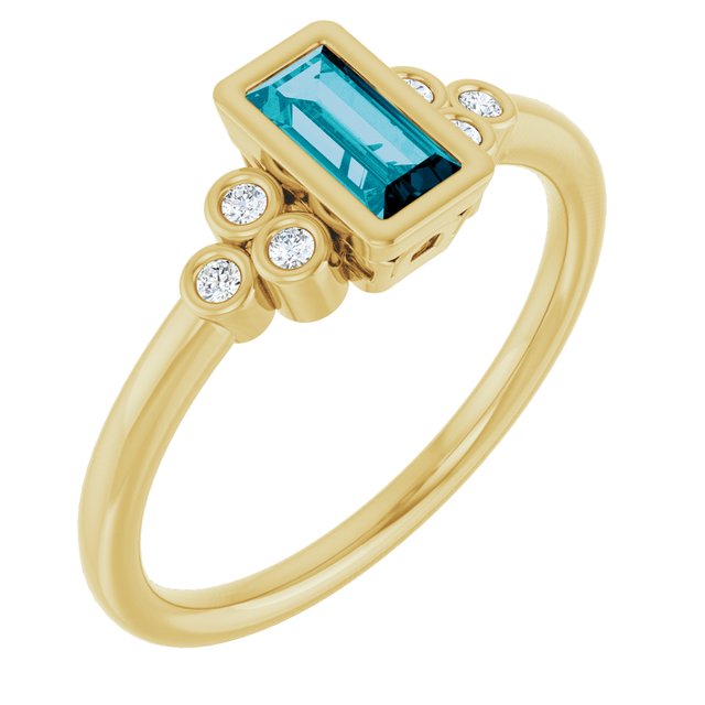 Straight Baguette London Blue Topaz & Diamond Accented Ring