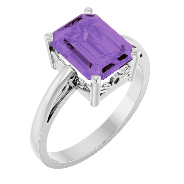 Emerald Amethyst Solitaire Ring in Gold