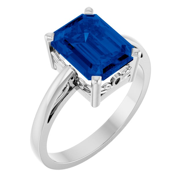 Emerald Lab-Grown Blue Sapphire Solitaire Ring in Gold