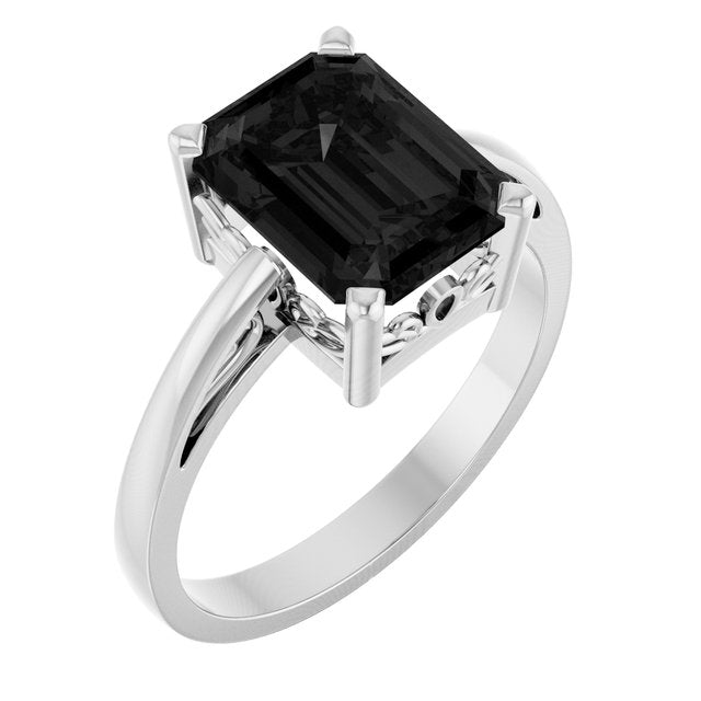 Emerald Black Onyx Solitaire Ring in Gold