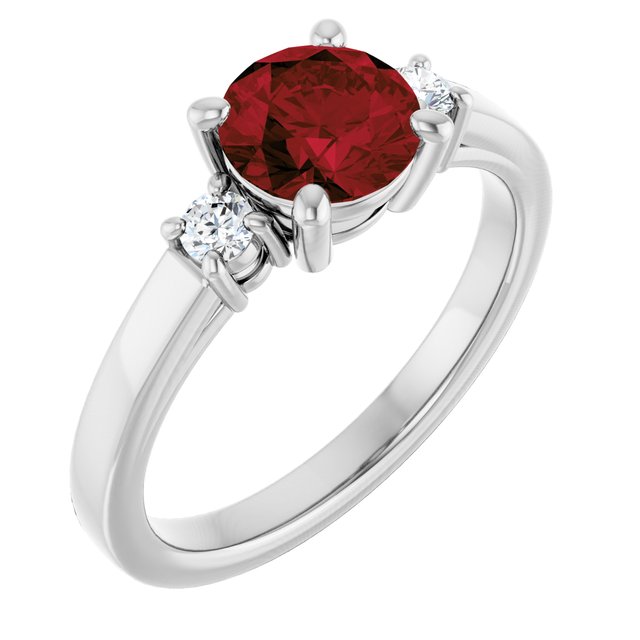Round Mozambique Garnet Accented Ring with Diamond Accents in Gold