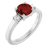 Round Mozambique Garnet Accented Ring with Diamond Accents in Gold