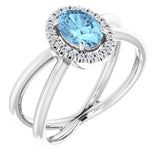 Oval Aquamarine Halo Ring with Diamond Accents in Gold and Platinum