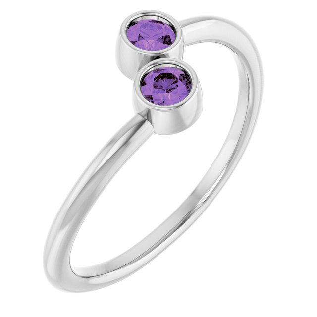 Round Amethyst Two Stone Ring in Gold