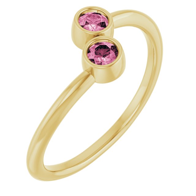 Round Pink Tourmaline Two Stone Ring in Gold and Platinum