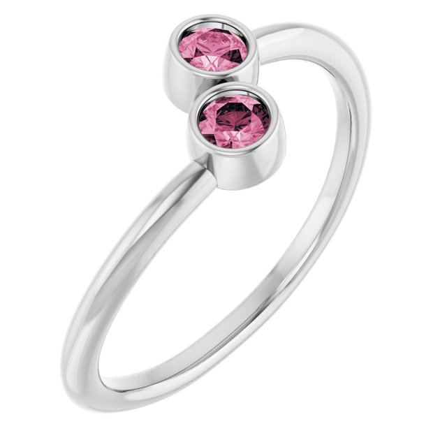 Round Pink Tourmaline Two Stone Ring in White Gold