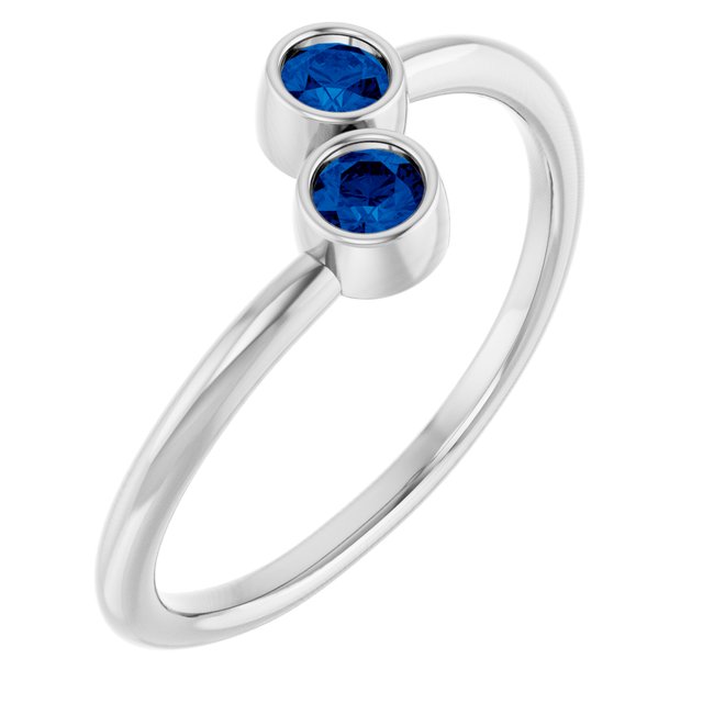Round Blue Sapphire Two Stone Ring in Gold