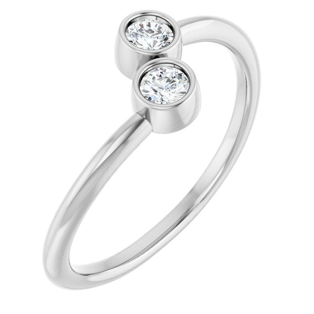 Round White Sapphire Two Stone Ring in Gold
