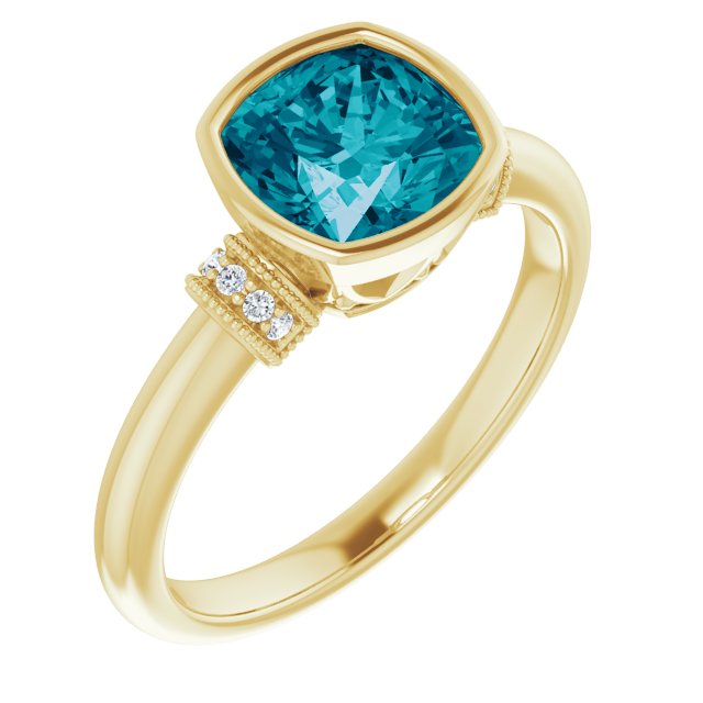 Cushion London Blue Topaz & Diamond Ring in Gold and Platinum