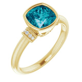 Cushion London Blue Topaz & Diamond Ring in Gold and Platinum