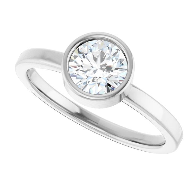 Round White Sapphire Solitaire Ring in Gold and Platinum