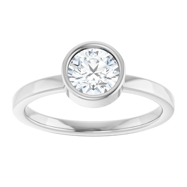 Round White Sapphire Solitaire Ring in Gold and Platinum