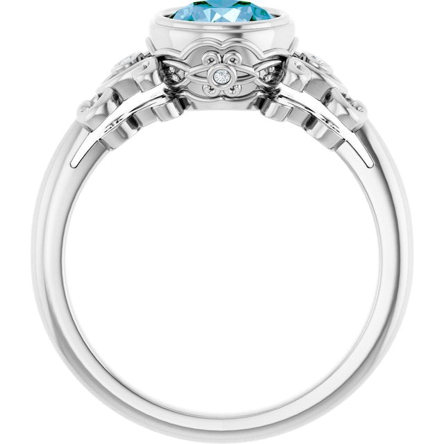 Round Swiss Blue Topaz & Diamond Accented Ring in White Gold