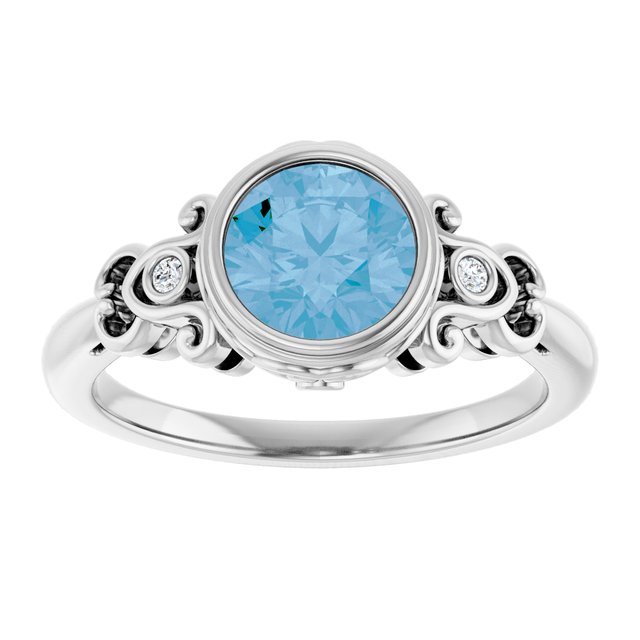 Round Swiss Blue Topaz & Diamond Accented Ring in White Gold