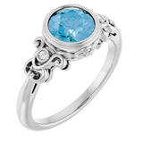 Round Swiss Blue Topaz & Diamond Accented Ring in White Gold