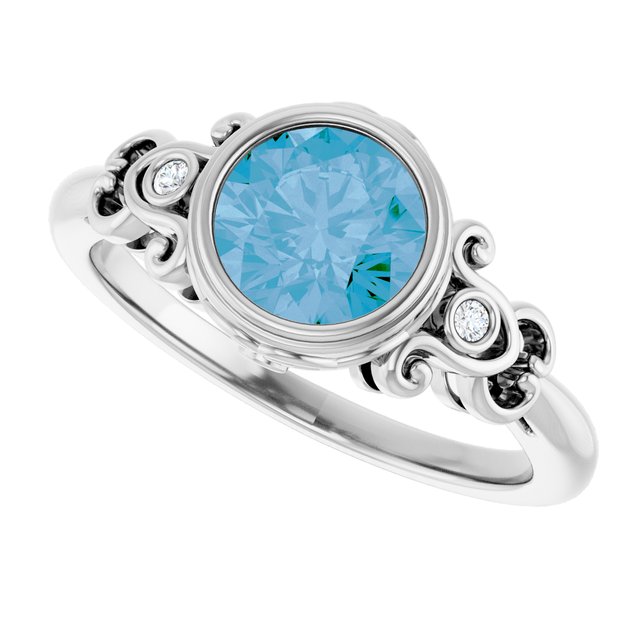 Round Swiss Blue Topaz & Diamond Accented Ring in White Gold
