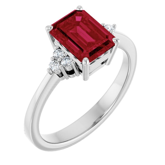 Emerald Lab-Grown Ruby & Diamond Accented Ring in Gold and Platinum