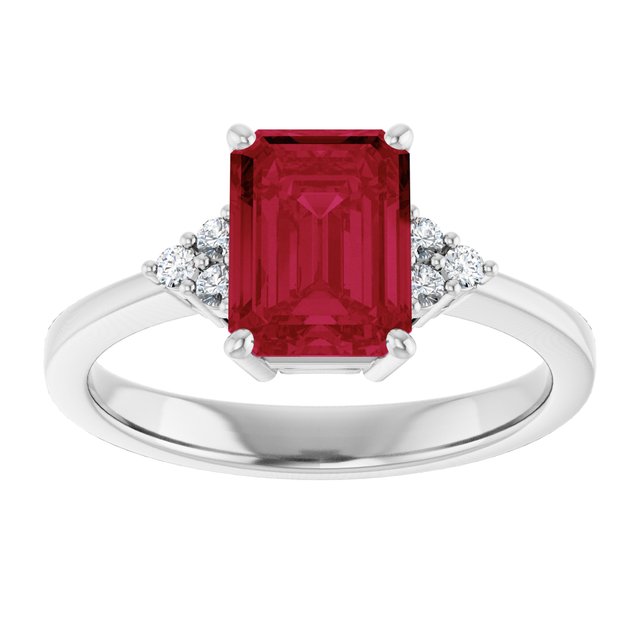 Emerald Lab-Grown Ruby & Diamond Accented Ring in Gold and Platinum