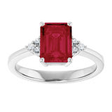 Emerald Lab-Grown Ruby & Diamond Accented Ring in Gold and Platinum