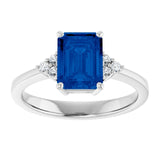 Emerald Lab-Grown Blue Sapphire & Diamond Ring in Gold and Platinum