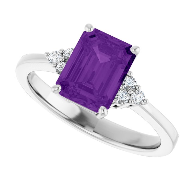 Emerald Amethyst & Diamond Accented Ring in Gold and Platinum